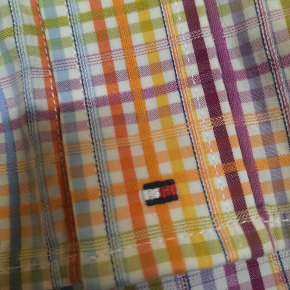 Tommy Hilfiger rainbow plaid check 80' 2 ply fabric button up flip cuff shirt XL - Picture 5 of 8